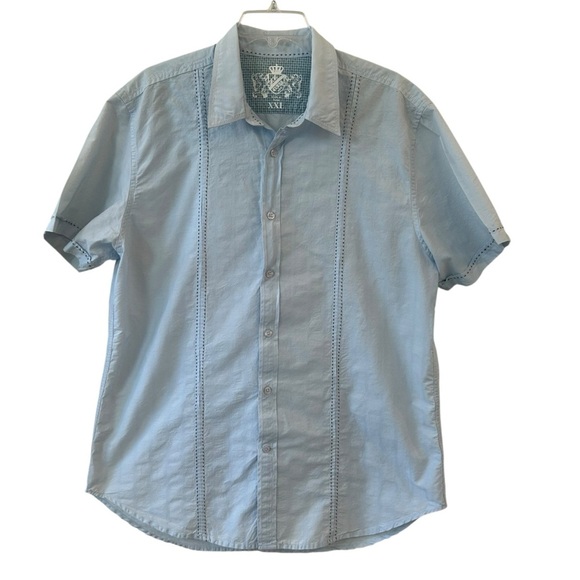 Vintage Looking Light Blue Guess Casual Button Down Shirt XXL Cuban Bowling - Picture 1 of 6